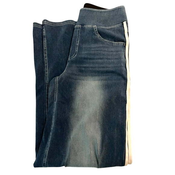 Halara Flex Denim Wide-Leg Jeans NWOT Large High-Waisted Side Stripe Athleisure - Picture 7 of 9